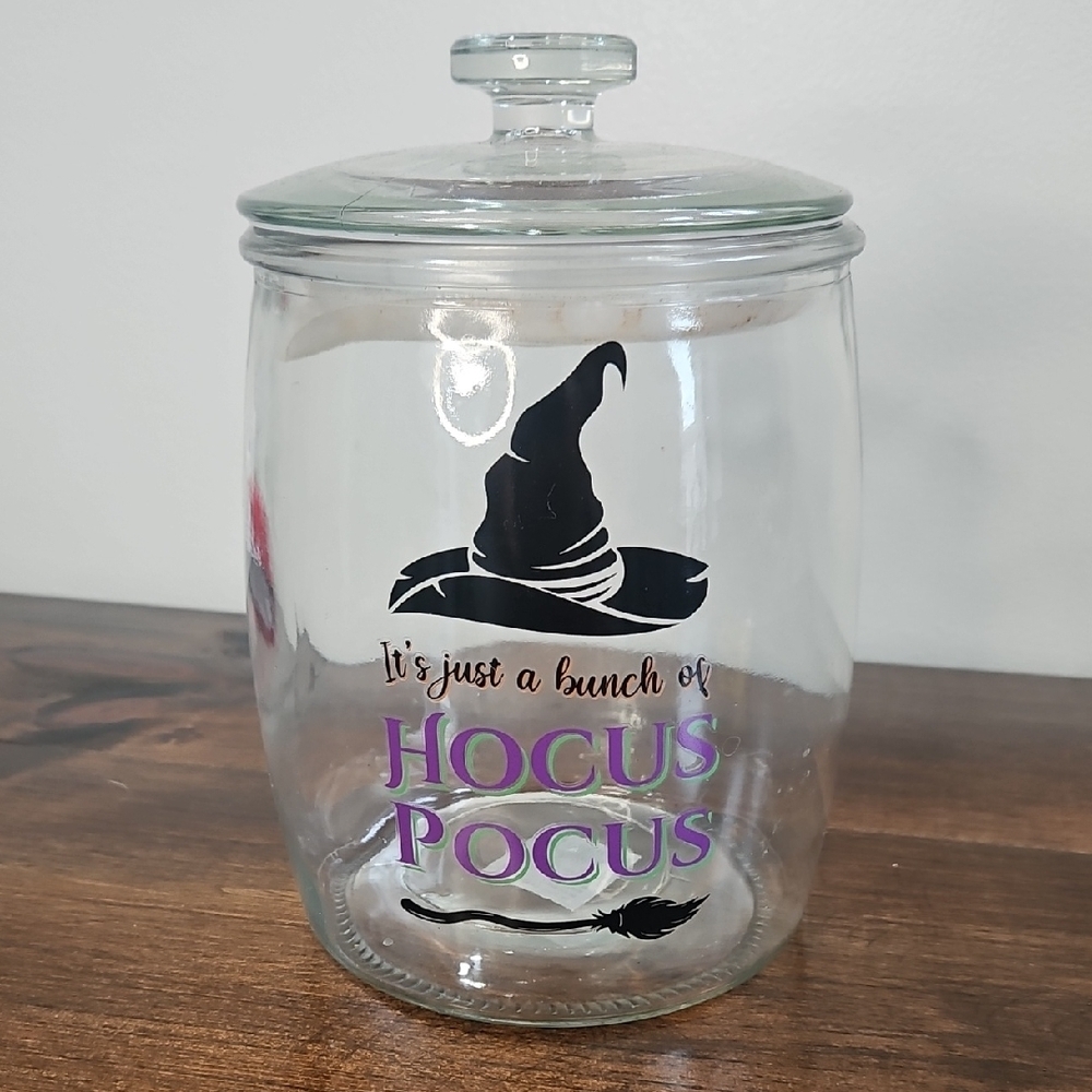 Disney Hocus Pocus Glass Jar with Black and Purple Design